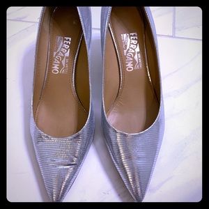 Ferragamo silver heels